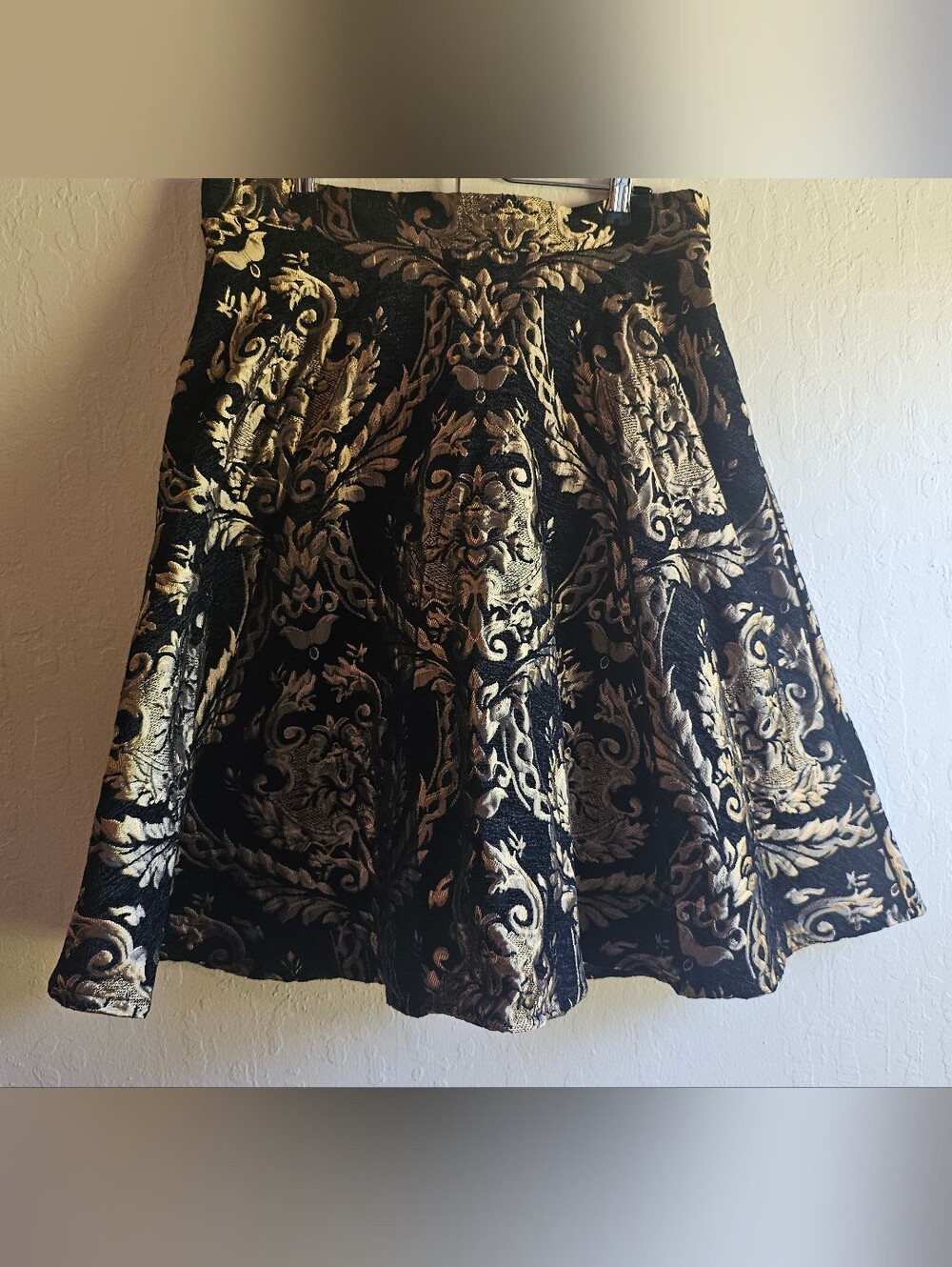 Chicwish Black and Gold Brocade Skater Skirt